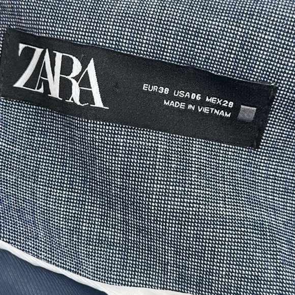 Zara Blazer single button blue/grey white thatched detail minimalist career sz 6 - Picture 7 of 8